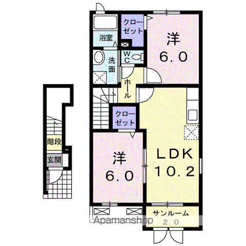 サニーガーデンA(2LDK/2階)の間取り写真