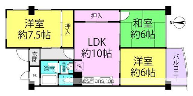 阪急電鉄神戸線 武庫之荘駅 徒歩10分 7階建 築53年(3LDK/3階)の間取り写真