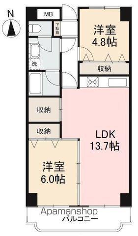 ピュアハイツ松縄(2LDK/2階)の間取り写真