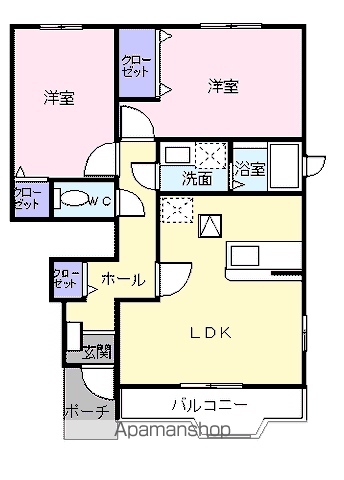 ヴィーダフェリスⅤ(2LDK/1階)の間取り写真