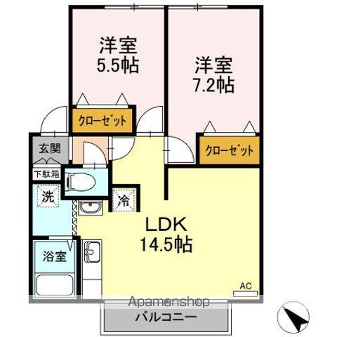 サンフェリカ茶畑C(2LDK/2階)の間取り写真