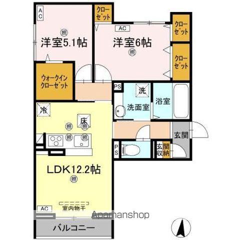 アズールスカイ(2LDK/1階)の間取り写真