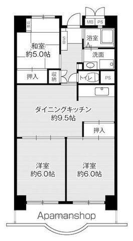 ビレッジハウス浜松タワー1号棟(3DK/6階)の間取り写真