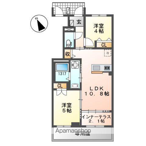 イルミ フェイト(2LDK/1階)の間取り写真