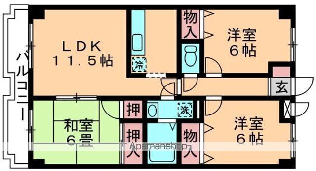 ラフィネ西都賀(3LDK/4階)の間取り写真