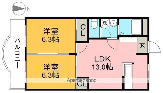 ガーデンハイツ永野Ⅲ A棟(2LDK/1階)の間取り写真