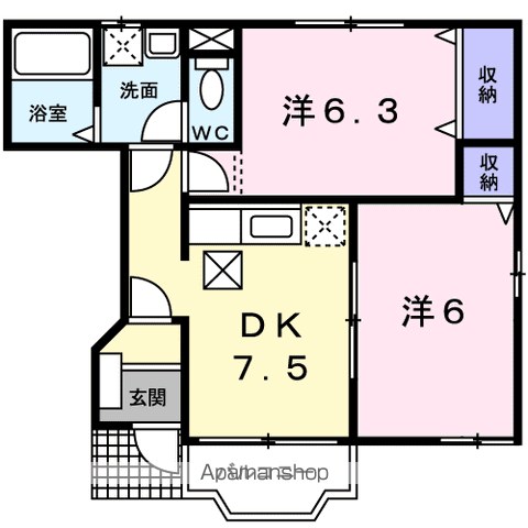 ピュアハウスA(2DK/1階)の間取り写真