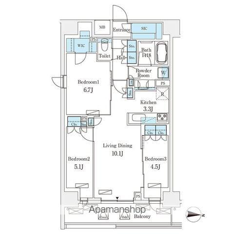 フロンティアレジデンス錦糸公園(3LDK/4階)の間取り写真