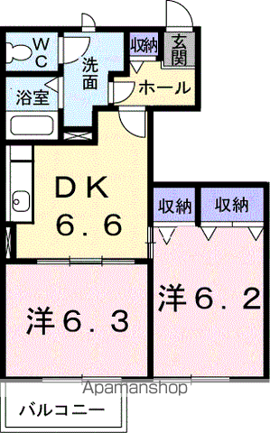 メモリアルビレッジ Ⅴ(2DK/1階)の間取り写真
