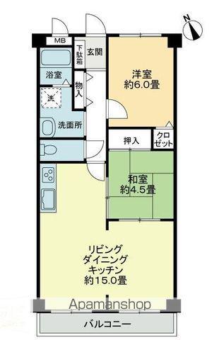 フィネス香西(2LDK/2階)の間取り写真