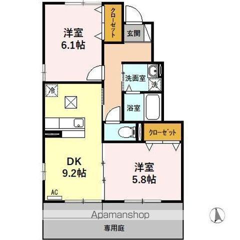 LARC(2DK/1階)の間取り写真