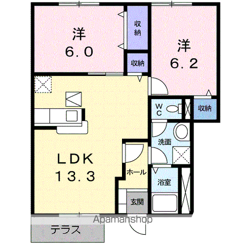 サンプレインA(2LDK/1階)の間取り写真
