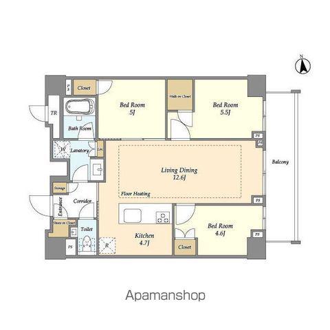 オアーゼ新宿市谷薬王寺(3LDK/5階)の間取り写真