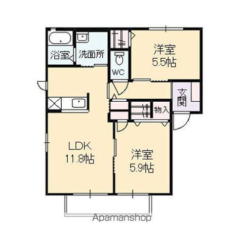 スプリングヒルズ虹ヶ丘B(2LDK/1階)の間取り写真