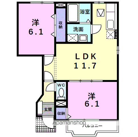 パールヒルズK・H(2LDK/1階)の間取り写真