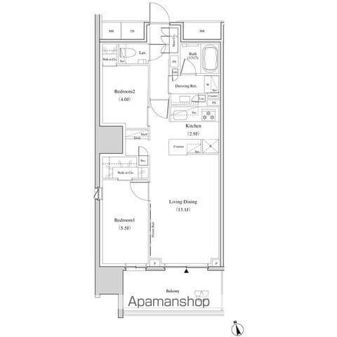 ザ・パークハビオ北千住(2LDK/4階)の間取り写真