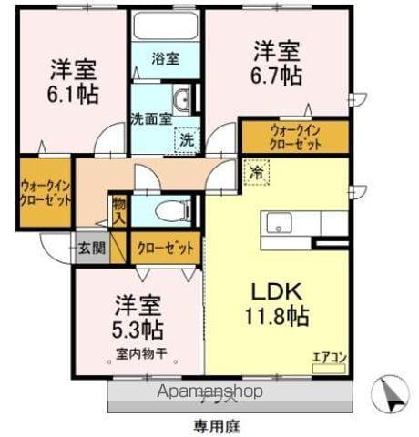 PARK HILLS MIYAKO D(3LDK/1階)の間取り写真