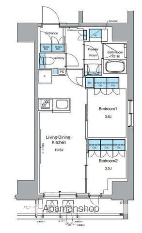 ルフォンプログレ上野御徒町(2LDK/4階)の間取り写真