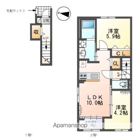 西宮市山口町アパートK(2LDK/2階)の間取り写真