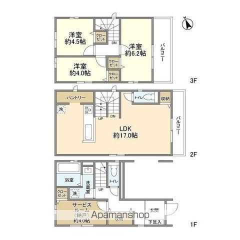 東急東横線 日吉駅(神奈川) バス乗車時間：15分 樋橋バス停で下車 徒歩3分 3階建 築2年(3SLDK)の間取り写真