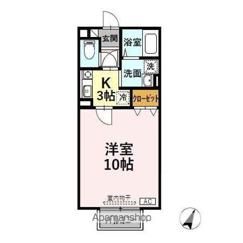 サンシャインⅢ(1K/2階)の間取り写真