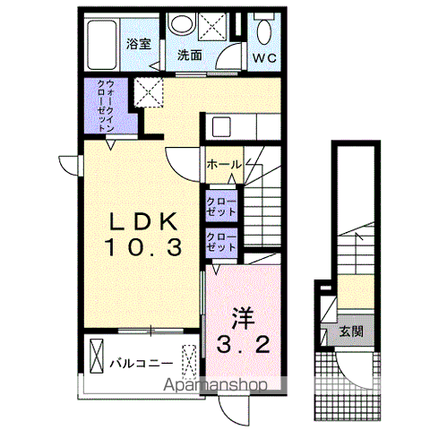 アクアプラ末武上 Ⅱ(1LDK/2階)の間取り写真