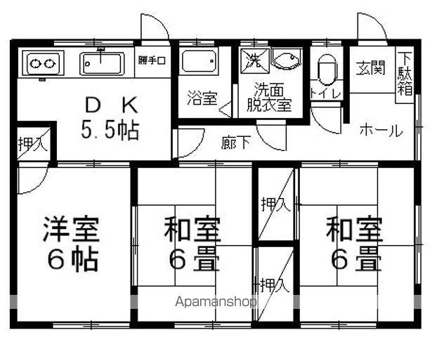 篠ノ井線 松本駅 バス乗車時間：10分 松南高校前バス停で下車 徒歩12分 1階建 築38年(3DK)の間取り写真