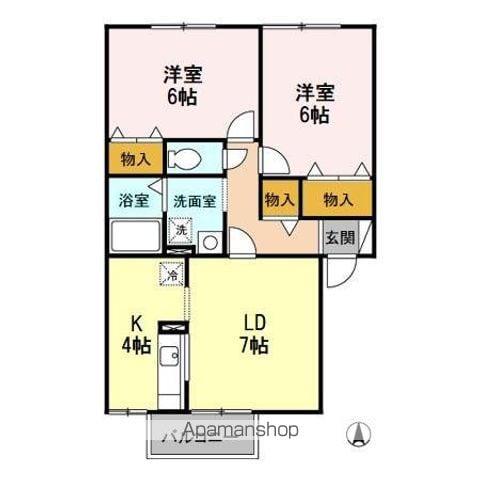 ゾンネ蓮台A棟(2LDK/1階)の間取り写真