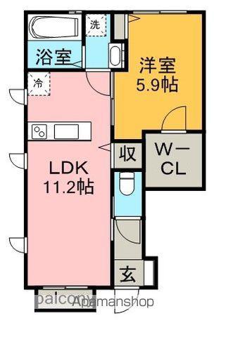 ベルソレイユ春岡(1LDK/1階)の間取り写真