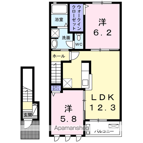 プリムラⅡ(2LDK/2階)の間取り写真