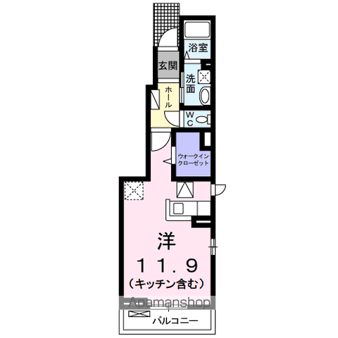 プロムナード B(ワンルーム/1階)の間取り写真