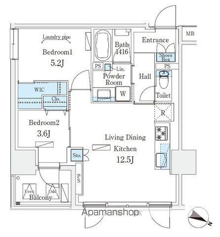 URBAN BREEZE 恵比寿(2LDK/3階)の間取り写真