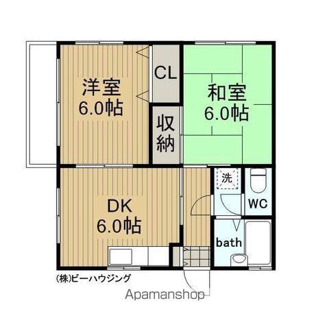 クレストハイム(2DK/2階)の間取り写真