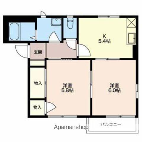 大糸線 信濃大町駅 徒歩5分 2階建 築29年(2K/1階)の間取り写真