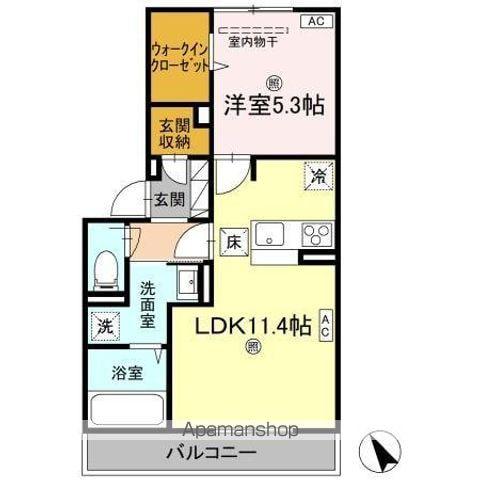 DーROOM松島(1LDK/1階)の間取り写真