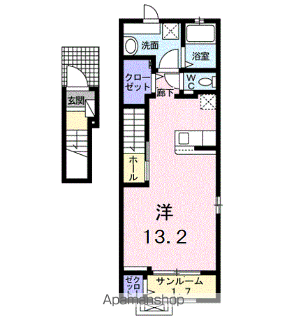 ハピネス タウン Ⅱ(ワンルーム/2階)の間取り写真