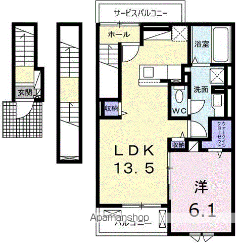 中田町アパート(1LDK/3階)の間取り写真