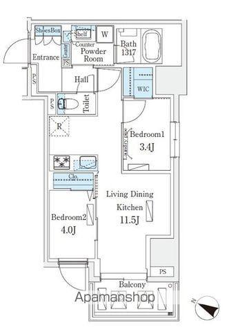 URBAN BREEZE 恵比寿(2LDK/5階)の間取り写真