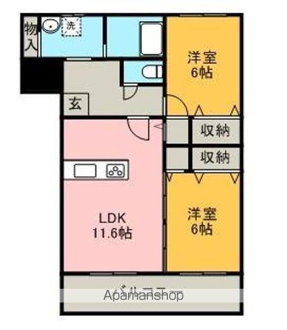 エストシャンブルⅡ(2LDK/3階)の間取り写真