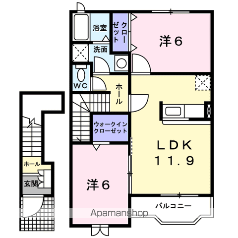 カーサ セブンオーB(2LDK/2階)の間取り写真