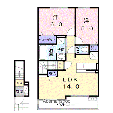 プラシード.フェリーチェ(2LDK/2階)の間取り写真