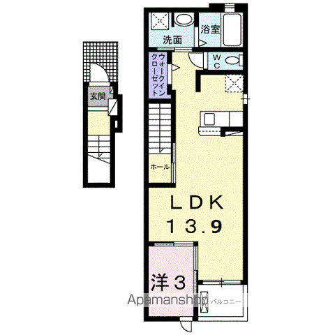 ボンヌール Ⅰ(1LDK/2階)の間取り写真