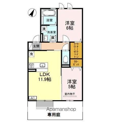 JIN/輝 B棟(2LDK/1階)の間取り写真