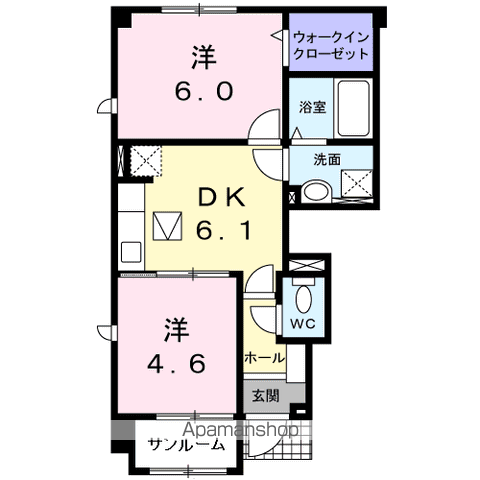 B・ポポラーレ(2DK/1階)の間取り写真