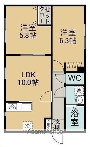 ルミエール泉ケ丘Ⅱ(2LDK/2階)の間取り写真