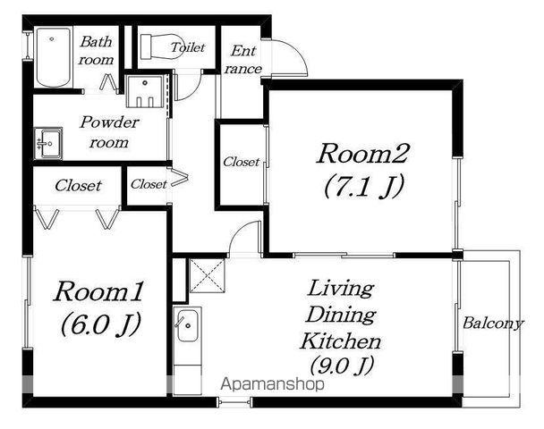 キャッスル(2DK/1階)の間取り写真