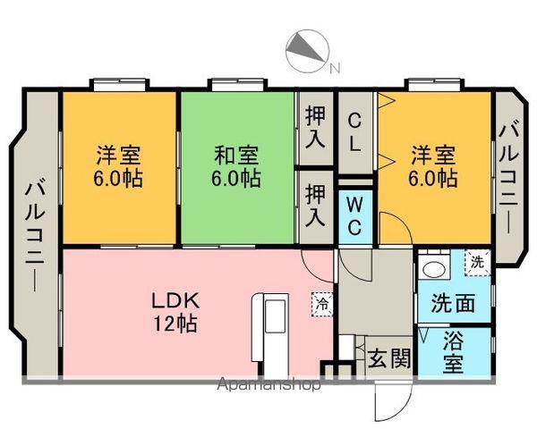 グランデージ空港南(3LDK/4階)の間取り写真
