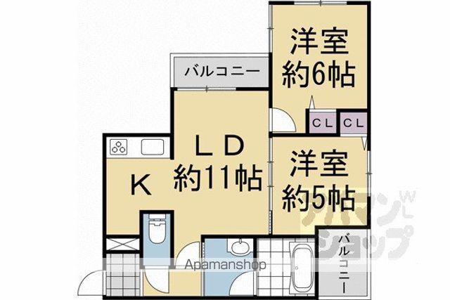 羽束師鴨川町(2LDK/3階)の間取り写真