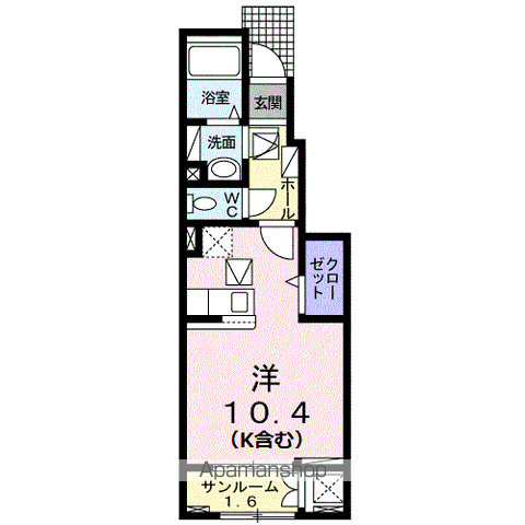 グラシオッソ坂井 Ⅲ(ワンルーム/1階)の間取り写真