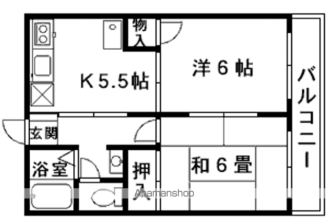 ファミール緑花苑F棟(2K/2階)の間取り写真